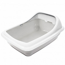 Туалет для кошек прямоугольный с ассиметричным бортом Волна, серый/белый, 455*350*200мм 20452018 