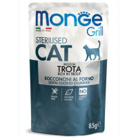 Monge Cat Grill пауч для стерелизованных кошек кусочки в желе с итальянской форелью 85 гр , Монж