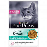 Pro Plan Delicate с океанической рыбой в соусе 85 г идеальное пищеварение , Проплан для кошек (консе