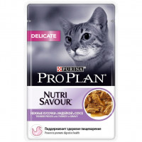 Pro Plan Delicate с индейкой в соусе 85 г пауч для пищеварения , Проплан для кошек (консервы, паучи)