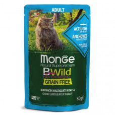 Monge Cat Bwild Grain free паучи анчоусы/овощи для кошек 85 гр