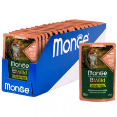 Monge Cat Bwild Grain free паучи лосось/ креветки/овощ  для стерил. кошек 85 гр