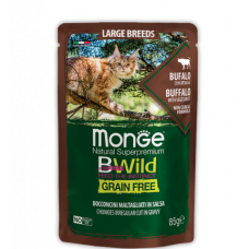 Monge Cat Bwild Grain free паучи буйвол/овощи  для крупных кошек 85 гр