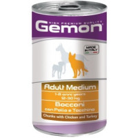 Gemon Dog Medium консервы для собак средних пород кусочки курицы с индейкой 1250 г