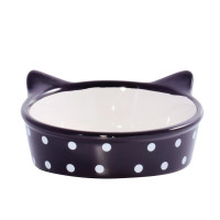 Миска Мордочка кошки черная в горошек 250мл керам для кошек