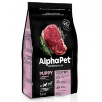 ALPHAPET Superpremium с говядиной и рисом для щенков, беременных и кормящих собак средних пород 0.9 кг