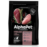 ALPHAPET Superpremium с уткой и индейкой для взрослых стерилизованных кошек и котов 400 г