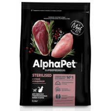 ALPHAPET Superpremium с уткой и индейкой для взрослых стерилизованных кошек и котов 400 г