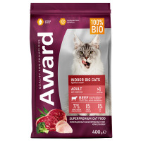 AWARD Indoor Big cats 400г для взрослых домашних кошек крупных пород с говядиной и курицей с добавлением брокколи и юкки Шидигера