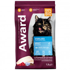 AWARD Sterilized 1,5кг для взрослых стерилизованных кошек с белой рыбой с добавлением семян льна, клюквы и цикория