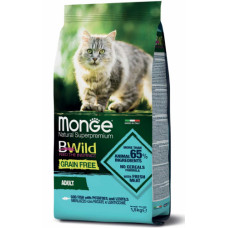 Monge Cat Bwild GRAIN FREE 1,5 кг беззерновой корм с треской,картофелем и чечевицей для кошек