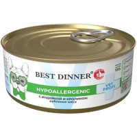 Best Dinner для собак и щенков при пищевой аллергии или непереносимости С ИНДЕЙКОЙ И КРОЛИКОМ 100г
