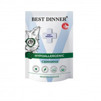 Best Dinner Vet Profi Hypoallergenic Влажный консервированный полнорационный диетический монопротеиновый корм для кошек при пищевой аллергии и непереносимости. Кусочки в соусе Свинина