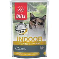 Blitz пауч 85гр д/кош Classic кастр/стерил Indoor Курица/Тыква/Соус