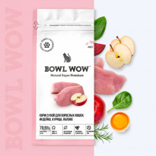 BOWL WOW для взрослых кошек с индейкой, курицей и добавлением яблока 400 г