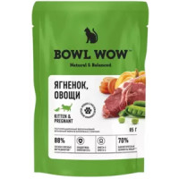 BOWL WOW кусочки в соусе для котят и беременных кошек, с ягненком и добавлением овощей 85г