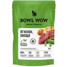 BOWL WOW кусочки в соусе для котят и беременных кошек, с ягненком и добавлением овощей 85г
