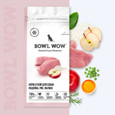 BOWL WOW с индейкой, рисом и яблоком для собак средних пород 2 кг.