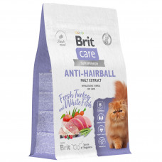 Brit Брит Care Cat Anti-Hairball Белая рыба и Индейка д/взр. кош, 0,4 кг, Вывод шерсти