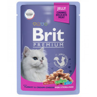 BRIT Premium для взрослых стерилизованных кошек индейка с сыром в желе 85 г