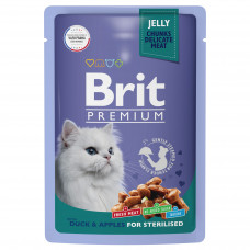 BRIT Premium для взрослых стерилизованных кошек с уткой и яблоками кусочки в желе 85 г