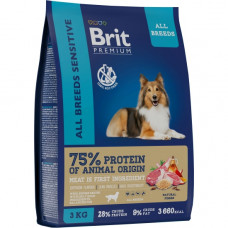 Brit Premium Dog Sensitive 3 кг с ягненком и индейкой для взрослых собак всех пород с чувств. пищеварением