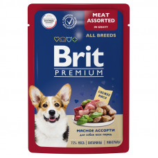 Brit Premium Пауч для взрослых собак всех пород мясное ассорти в соусе, 85 гр