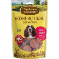 Деревенские лакомства д/соб. Нежные медальоны с мясом страуса, 90г