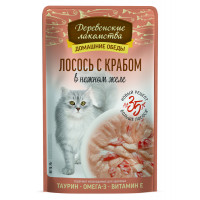 ДЕРЕВЕНСКИЕ ЛАКОМСТВА Домашние обеды для кошек лосось с крабом в нежном желе 70 г