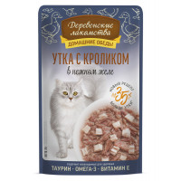 ДЕРЕВЕНСКИЕ ЛАКОМСТВА Домашние обеды для кошек утка с кроликом в нежном желе 70 г