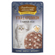 ДЕРЕВЕНСКИЕ ЛАКОМСТВА Домашние обеды для кошек утка с кроликом в нежном желе 70 г