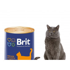 Brit мясное ассорти с печенью для кошек всех пород 340 гр.брит консервы для кошек