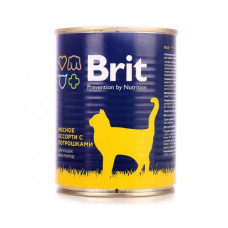 Brit мяссное ассорти с потрошками для кошек всех пород 340 гр.брит консервы для кошек