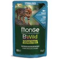 Monge Cat Bwild Grain free пауч для стерилизованных кошек из тунца с креветками,85 гр