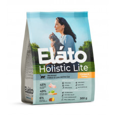 Elato Holistic Lite полнорационный сухой корм для кастрированных котов и стерилизованных кошек с курицей и индейкой / для домашних малоактивных кошек, 300г