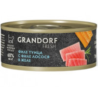 GRANDORF Fresh Tuna with salmon in jelly для кошек всех возрастов с нормальной активностью, чувствительным пищеварением или склонных к аллергии, филе тунца с филе лосося в желе 70 г
