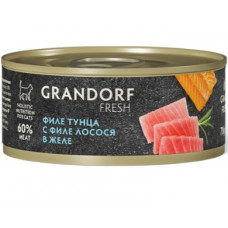 GRANDORF Fresh Tuna with salmon in jelly для кошек всех возрастов с нормальной активностью, чувствительным пищеварением или склонных к аллергии, филе тунца с филе лосося в желе 70 г