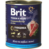 Консервы Brit Premium by Nature Говядина и рис для взрослых собак всех пород, 850 гр