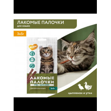 Лакомство Мнямс лакомые палочки для кошек из цыпленка и утки 3х5 г