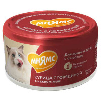 Мнямс для кошек и котят старше 6 месяцев курица с говядиной в нежном желе 80г