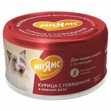 Мнямс для кошек и котят старше 6 месяцев курица с говядиной в нежном желе 80г