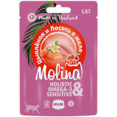 MOLINA ДЛЯ ВЗРОСЛЫХ КОШЕК. ЦЫПЛЕНОК И ЛОСОСЬ В ЖЕЛЕ, 70 г.