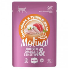 MOLINA ДЛЯ ВЗРОСЛЫХ КОШЕК. ЦЫПЛЕНОК И ТУНЕЦ В ЖЕЛЕ, 70 г.