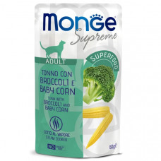 Monge Supreme Adult cat для взрослых кошек с брокколи и мини-кукурузой, пауч 80 г