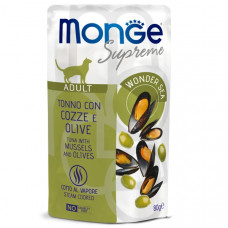 Monge Supreme Adult cat для взрослых кошек с мидиями и оливками, паучи 80 г