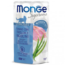 Monge Supreme sterilized cat для стерилизованных кошек с кефалью и зелёной фасолью, пауч 80 г