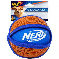 NERF, Игрушка для собак, Мяч нейлоновый пищащий с узором, сине-оранжевый, 15 см, 53985