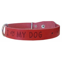 Однослойный ошейник шириной 20 мм с тиснением I LOVE MY DOG, обхват шеи 34-46 см, натуральная кожа, артикул О20Т
