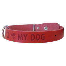 Однослойный ошейник шириной 20 мм с тиснением I LOVE MY DOG, обхват шеи 34-46 см, натуральная кожа, артикул О20Т