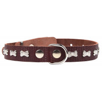 Однослойный ошейник шириной 25 мм с украшением люкс, обхват шеи 39-53 см, натуральная кожа, (возможные варианты украшений - косточки, собачки, лапки, бантики, цветы), артикул О25Л